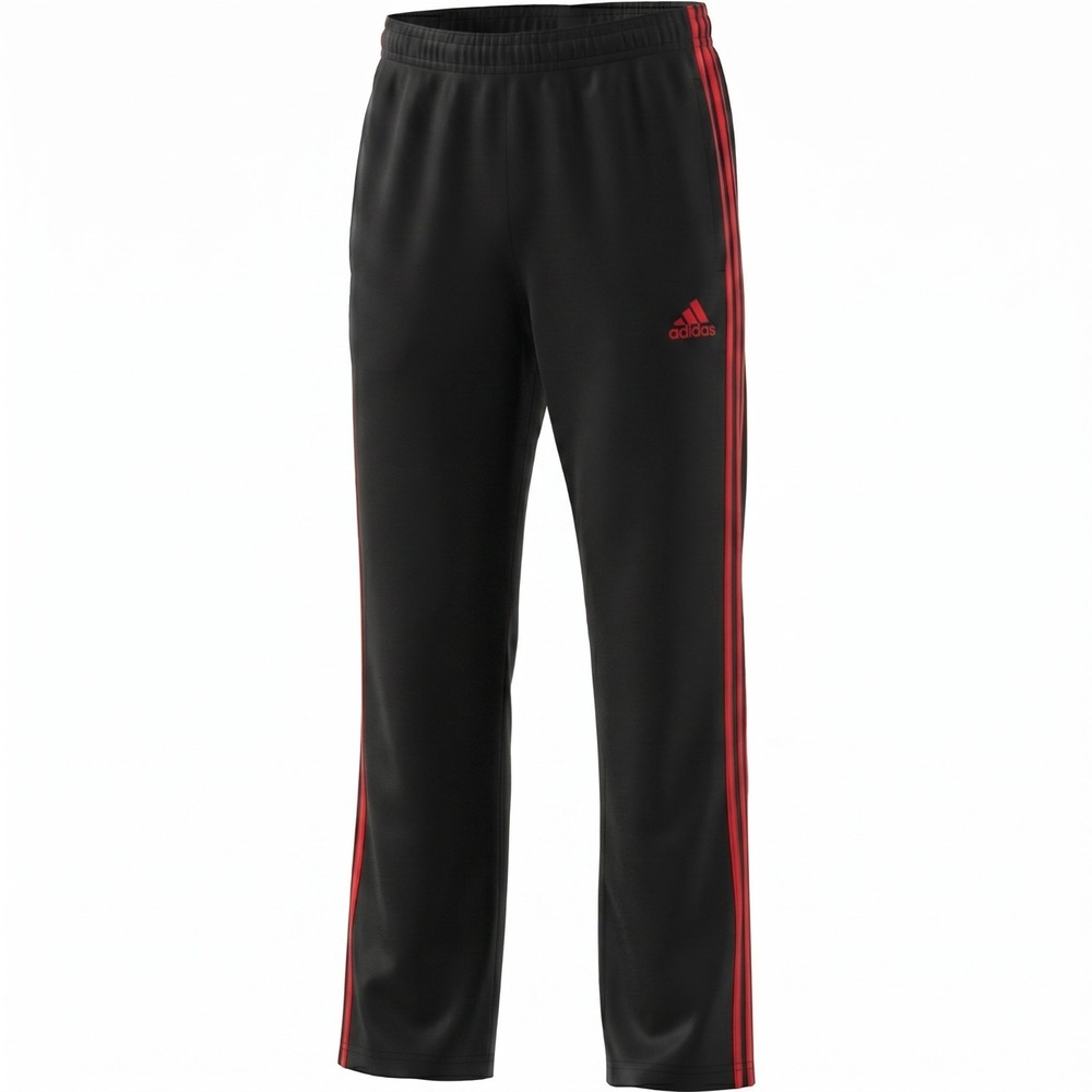 adidas Men's Essentials Warm-up Open Hem Size M 30X32" Black Red 3-stripes